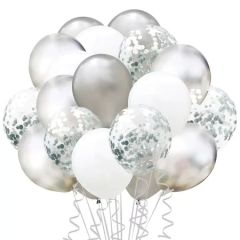 Cumpără acum Set 15 baloane pentru petrecere, alb/argintiu, 30 cm de pe Sellect.ro