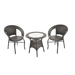 Cumpără acum Set mobilier gradina/terasa - poliratan - maro inchis - 1 masa sticla - 2 scaune de pe Sellect.ro